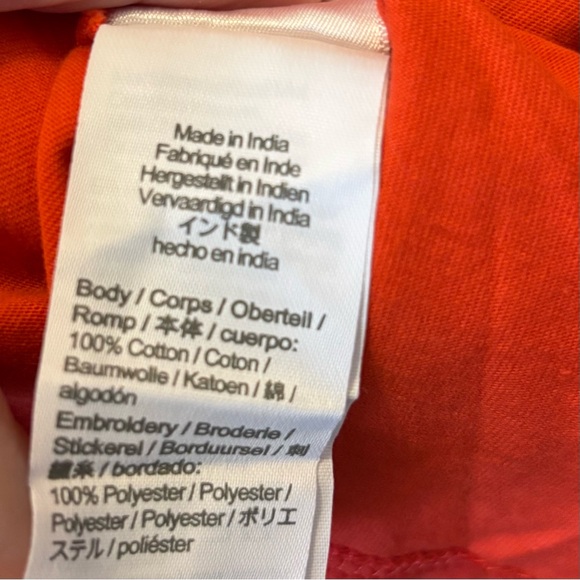 J. Crew Pullover Top Size Large Orange Cotton Embroidered Eyelet Puff Sleeve - Picture 7 of 7